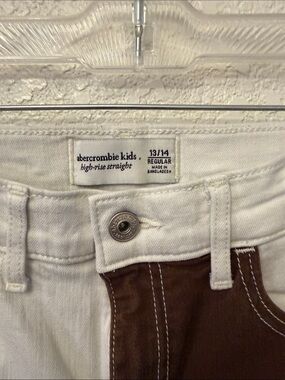 abercrombie kids White and Brown Panel High-Rise Straight Jeans